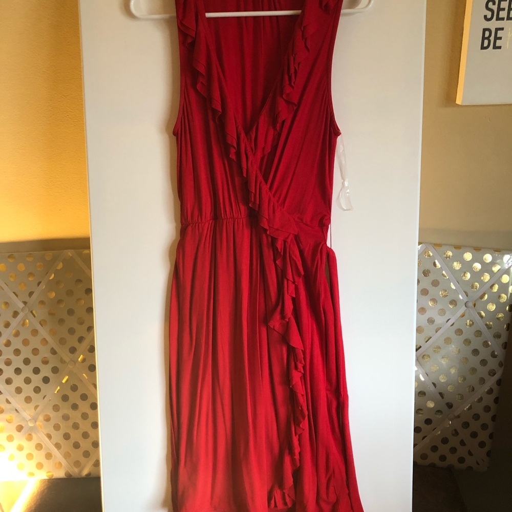 Red Faux Wrap Dress w/ tie
